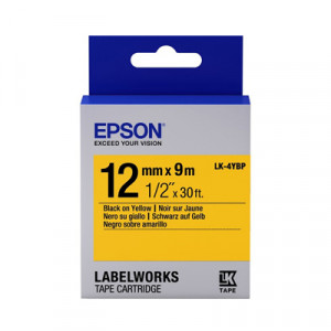 EPSON C53S654404 (LK-4YBP) BLACK ON YELLOW 12MM TAPE